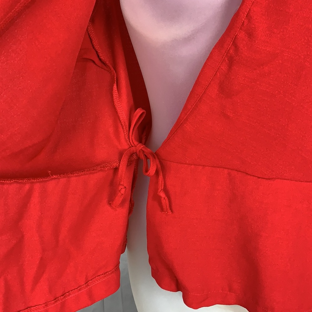 Urban Romantics Red Wrap V-Neck Top - 368 - Picture 5 of 9